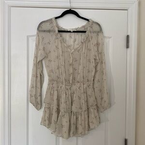 LoveShackFancy Popover Long Sleeve Mini Dress 100% Silk Size Small